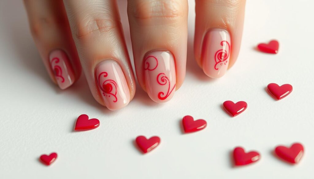 Heart Nail Designs and Swirled Nail Art